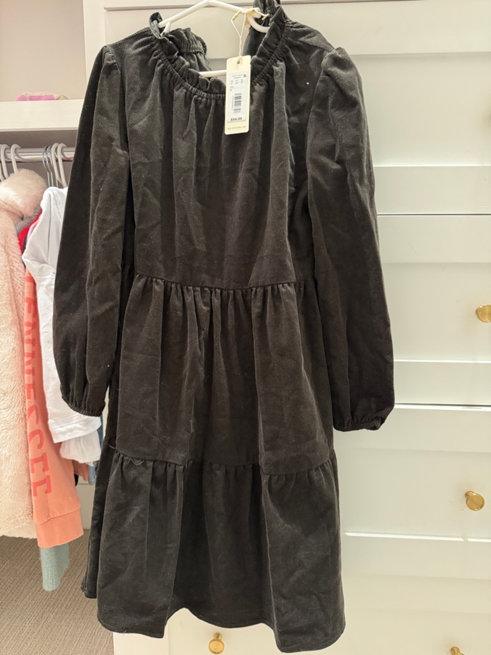 NWT Copper Key (Dillard’s) Girls Tiered Long-Sleeve Velvet Dress - charcoal